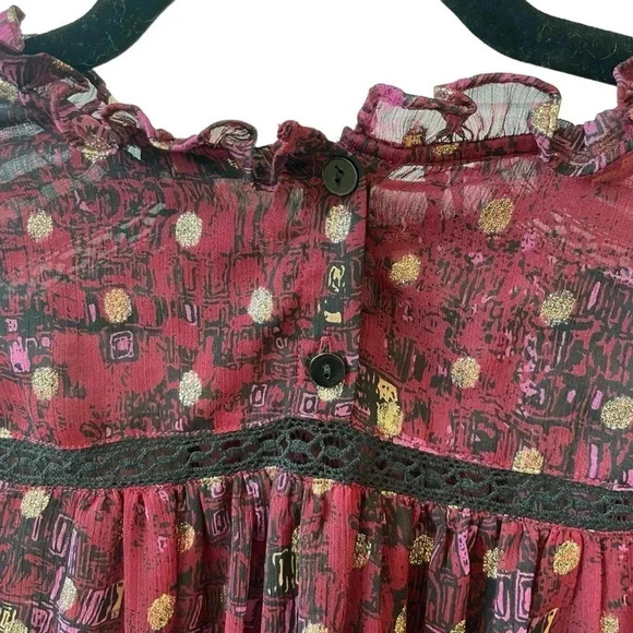 HD in Paris Anthropologie Sheer Long Sleeve Blouse Metallic Lace - Picture 6 of 8